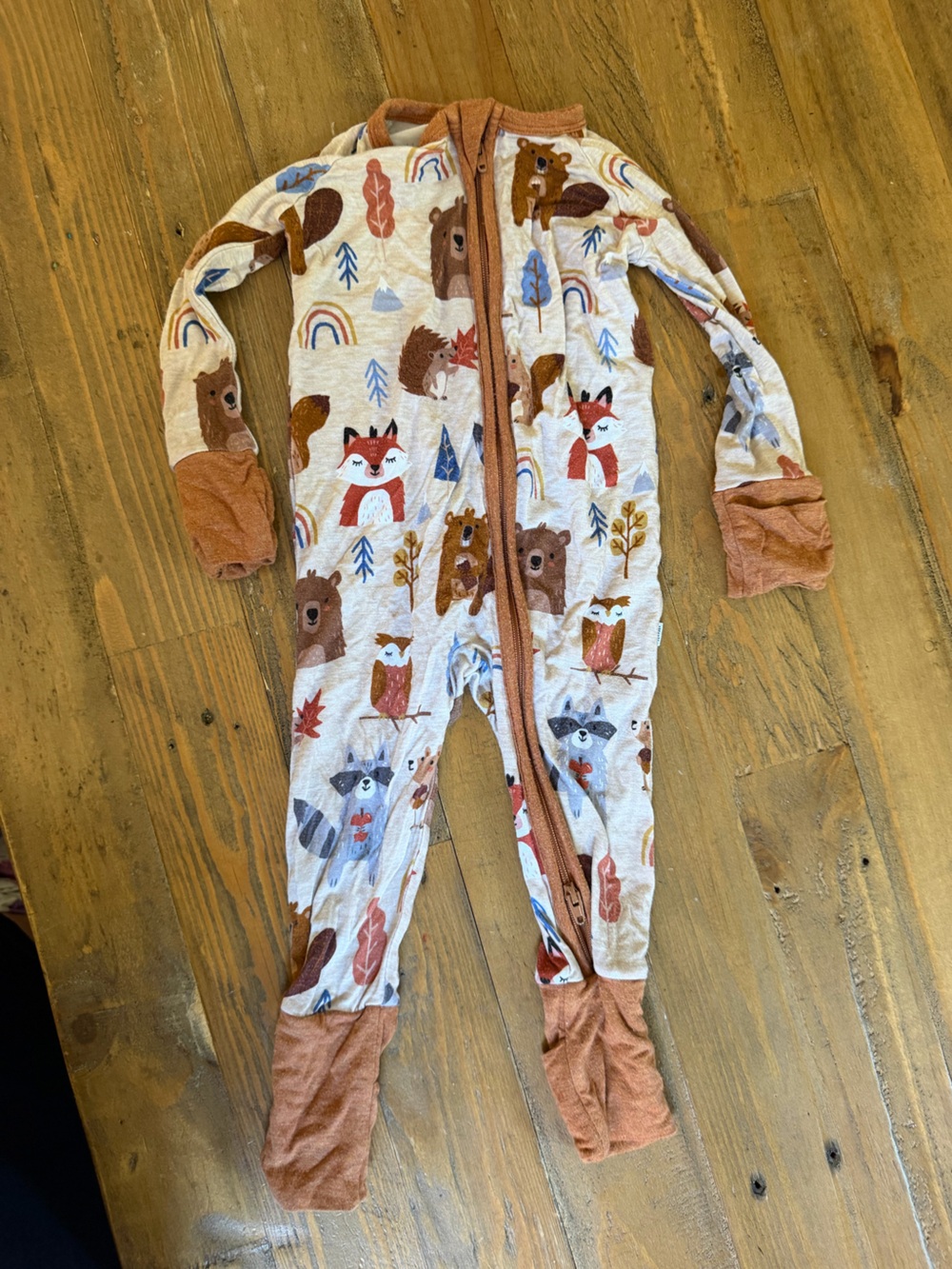 Little Sleepies Cozy Woodland Animals Kids One-Piece Pajamas - Rust Accent